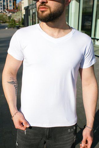 Чоловіча футболка з V-вирізом (Турецький кулір) - Premium Cotton Біла S 1591025773-01 фото