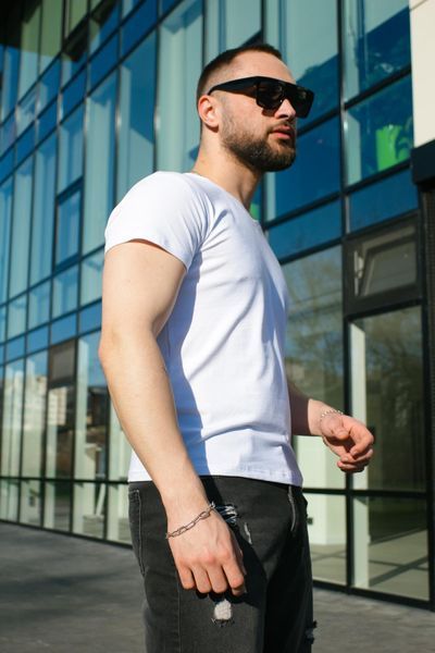 Чоловіча футболка з V-вирізом (Турецький кулір) - Premium Cotton Біла S 1591025773-01 фото
