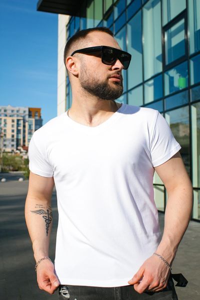 Чоловіча футболка з V-вирізом (Турецький кулір) - Premium Cotton Біла S 1591025773-01 фото
