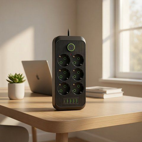 Мережевий фільтр-подовжувач SMART 5м (6 розеток + 5 USB порти), Чорний HP-5-25 фото