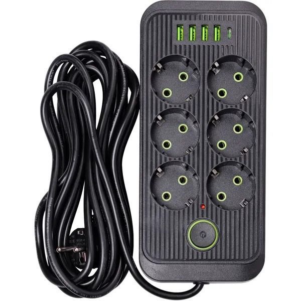 Мережевий фільтр-подовжувач SMART 5м (6 розеток + 5 USB порти), Чорний HP-5-25 фото