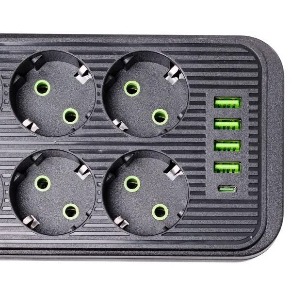 Мережевий фільтр-подовжувач SMART 5м (6 розеток + 5 USB порти), Чорний HP-5-25 фото