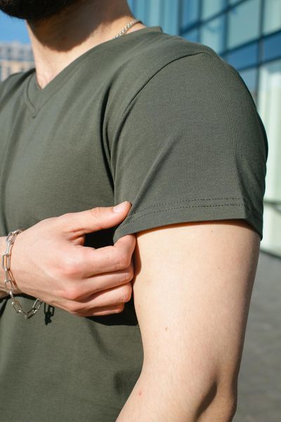Мужская футболка с V-вырезом (Турецкий кулир) - Premium Cotton Хаки S 1620981679-01 фото