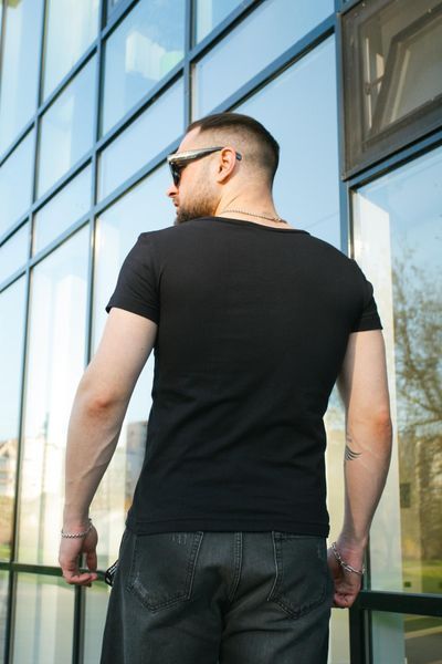 Чоловіча футболка з V-вирізом (Турецький кулір) - Premium Cotton Чорна S 1607686166-01 фото