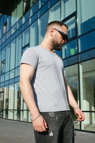 Чоловіча футболка з V-вирізом (Турецький кулір) - Premium Cotton Сіра S 1591025773-001 фото