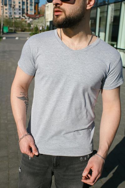 Чоловіча футболка з V-вирізом (Турецький кулір) - Premium Cotton Сіра S 1591025773-001 фото