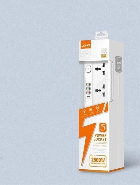 Мережевий подовжувач LDNIO SC5415 на 5 розеток з портами USB та Type-C (2м) ldn5415 фото