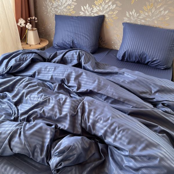 Постільна білизна Miomare Сатин-страйп Royal Deep Blue (75% бавовна) - Синій MM sin pivtora70 фото