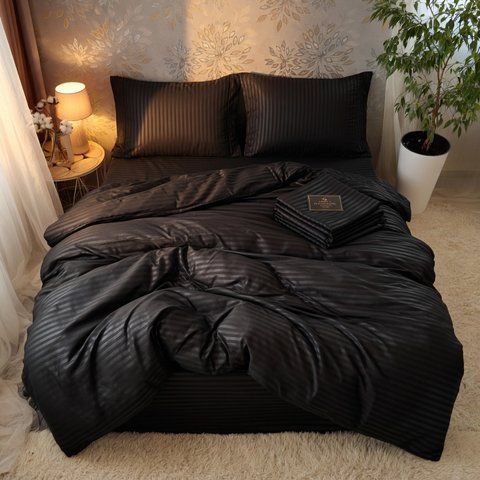 Постільна білизна Miomare Сатин-страйп Black Onyx (75% бавовна) - Чорний MM chern pivtora70 фото