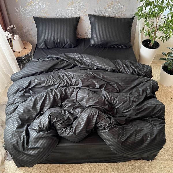 Постільна білизна Miomare Сатин-страйп Black Onyx (75% бавовна) - Чорний MM chern pivtora70 фото