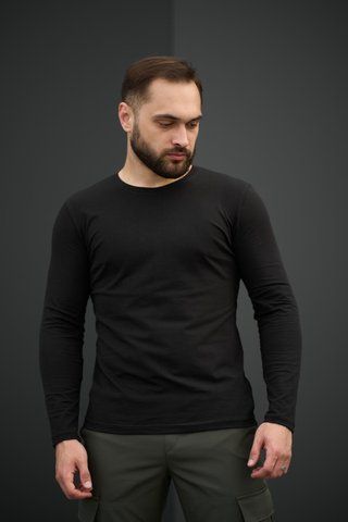 Чоловічий базовий лонгслів з довгим рукавом чорний M 1597236115-02 фото