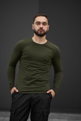 Чоловічий базовий лонгслів з довгим рукавом хакі S 2597236115-02 фото