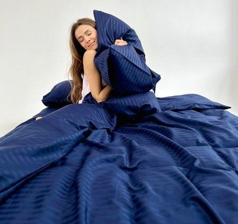 Постільна білизна Miomare Сатин-страйп Royal Deep Blue (75% бавовна) - Синій MM sin pivtora70 фото
